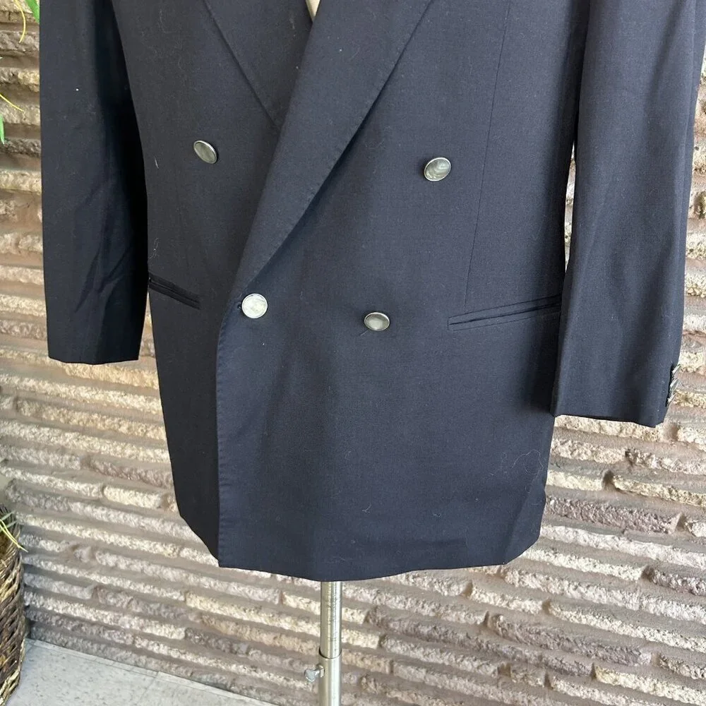 Ted Lapidus Vintage Midnight Navy Blue Double Breasted Sports Coat Blazer  40R